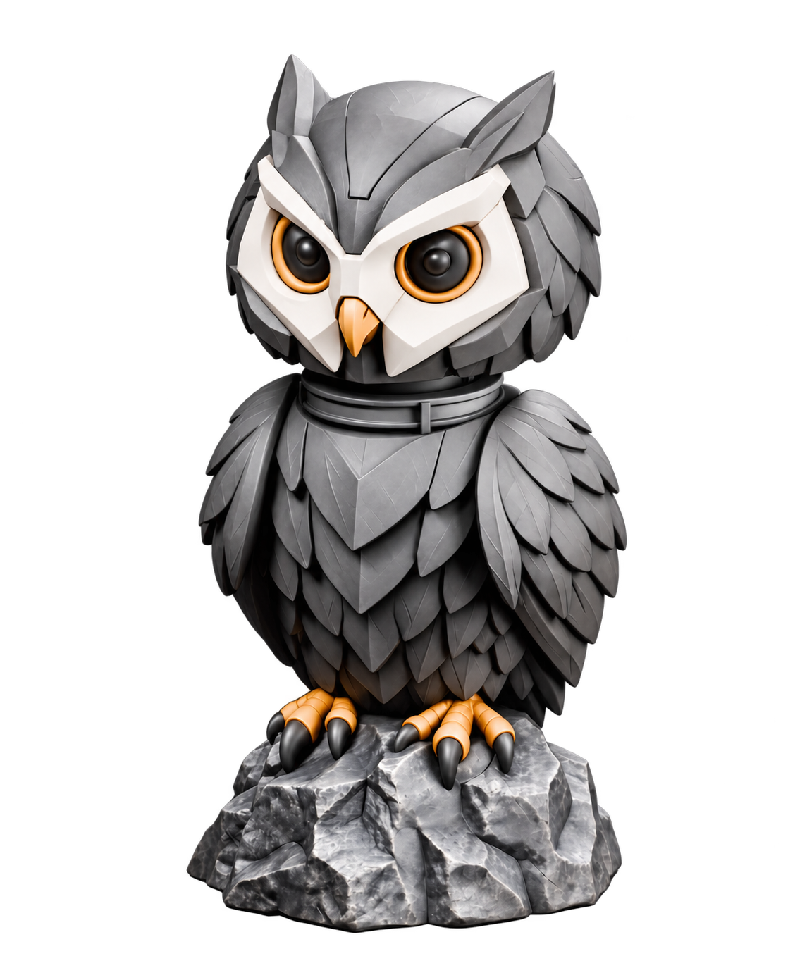 Textured low-poly robotic owl render